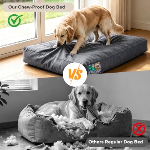 Chew Proof Indestructible Dog Bed for Large Dogs (Grey / XXL(47"x 30"x4"))