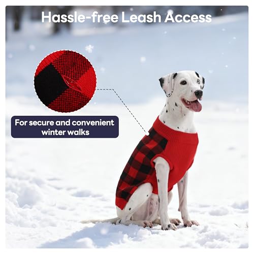 Christmas Plaid Dog Sweater with Leash Hole (Small / Red/Green)