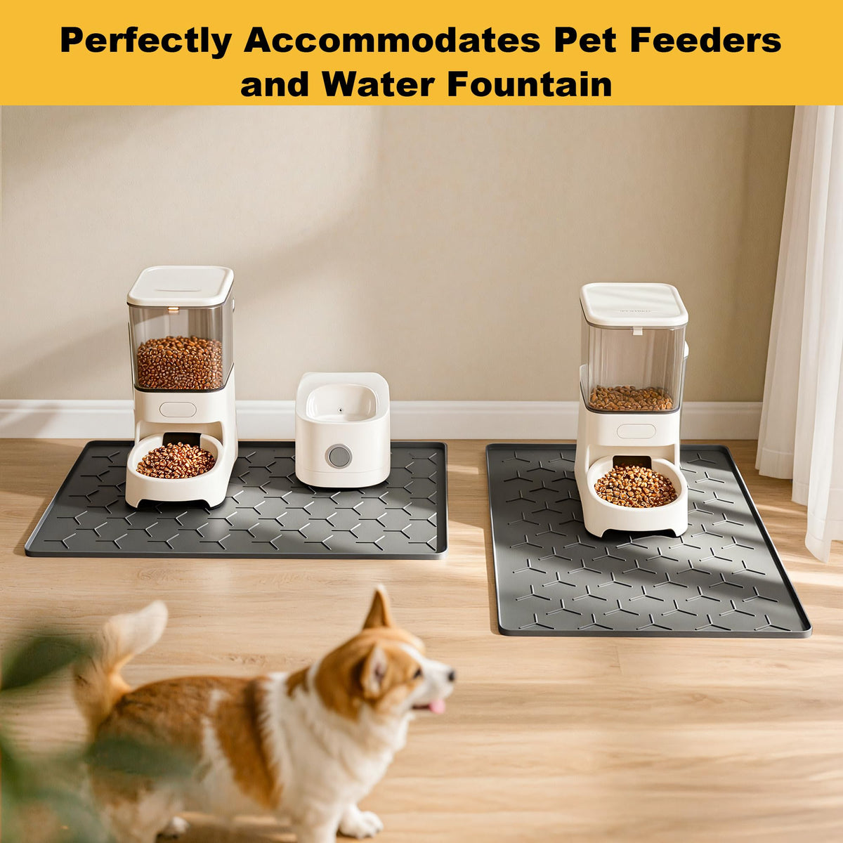 Silicone Dog Cat Food Bowl Mat (L-34''X22'' / Dark Gray)
