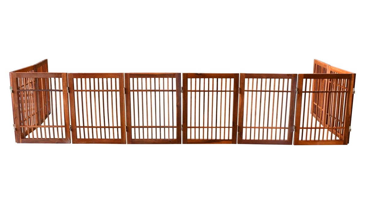Freestanding Wooden Dog Gate Foldable Indoor Pet Gate No Drill Expandable Barrier for Doorways Stairs Hallway Portable Wood Fence for Small Dogs & Puppies (10 Panel 24" Tall / Brown Pet Gate)