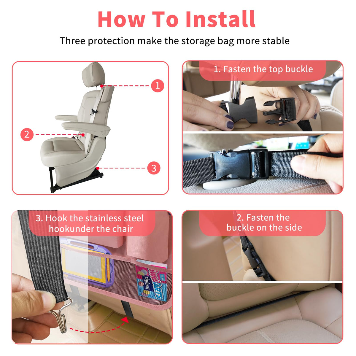 Car Backseat Organizer with Tray (2Pack / Pink)