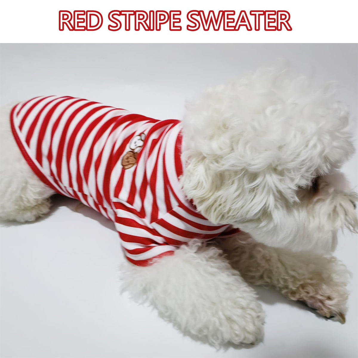 Turtleneck Dog Shirt Cute Doggie Embroidery Super Soft Dog Sweatshirt Stretchy Striped Puppy Pullover for Cats Small Medium Large Dogs (Red Striped / Small)