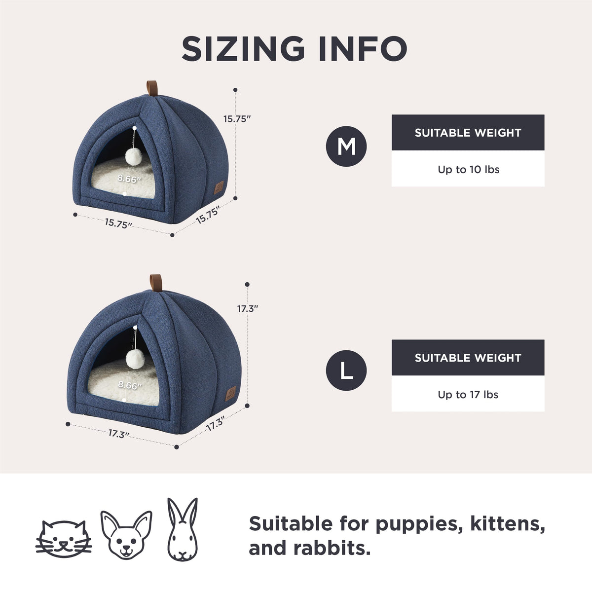 2in1 Cat Beds for Indoor Cats Cave for Kitten with Washable Pillow (M(16x16x16) / Navy)