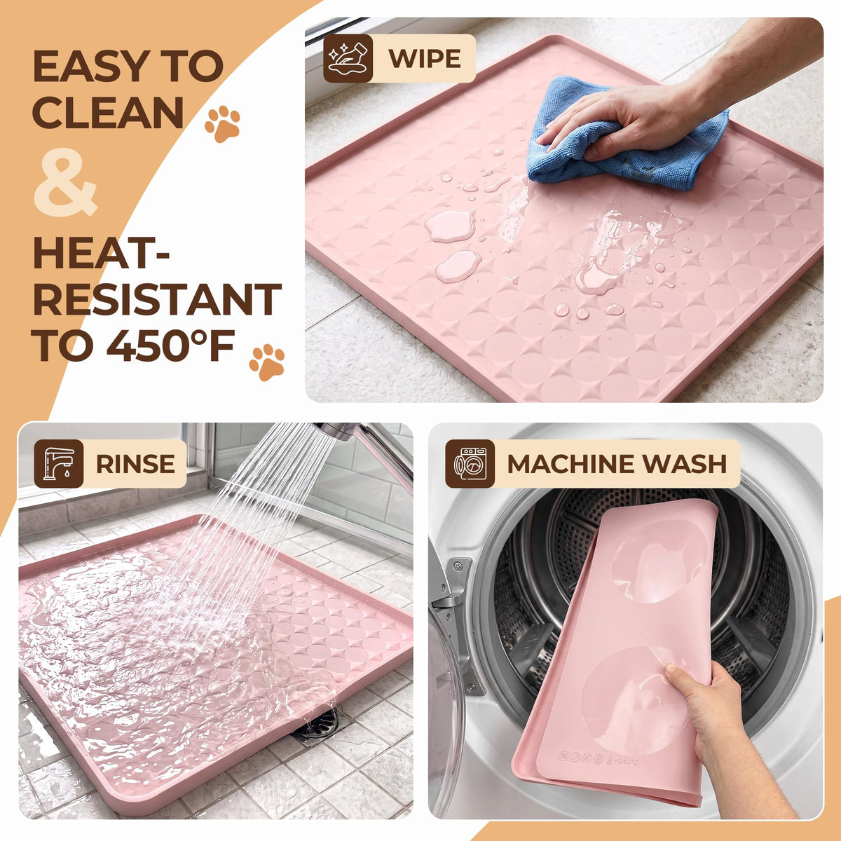 16 x 16 in Small Silicone Pet Food Mat for Dog & Cat Bowls Pink (Pink / 16"L x 16"W)