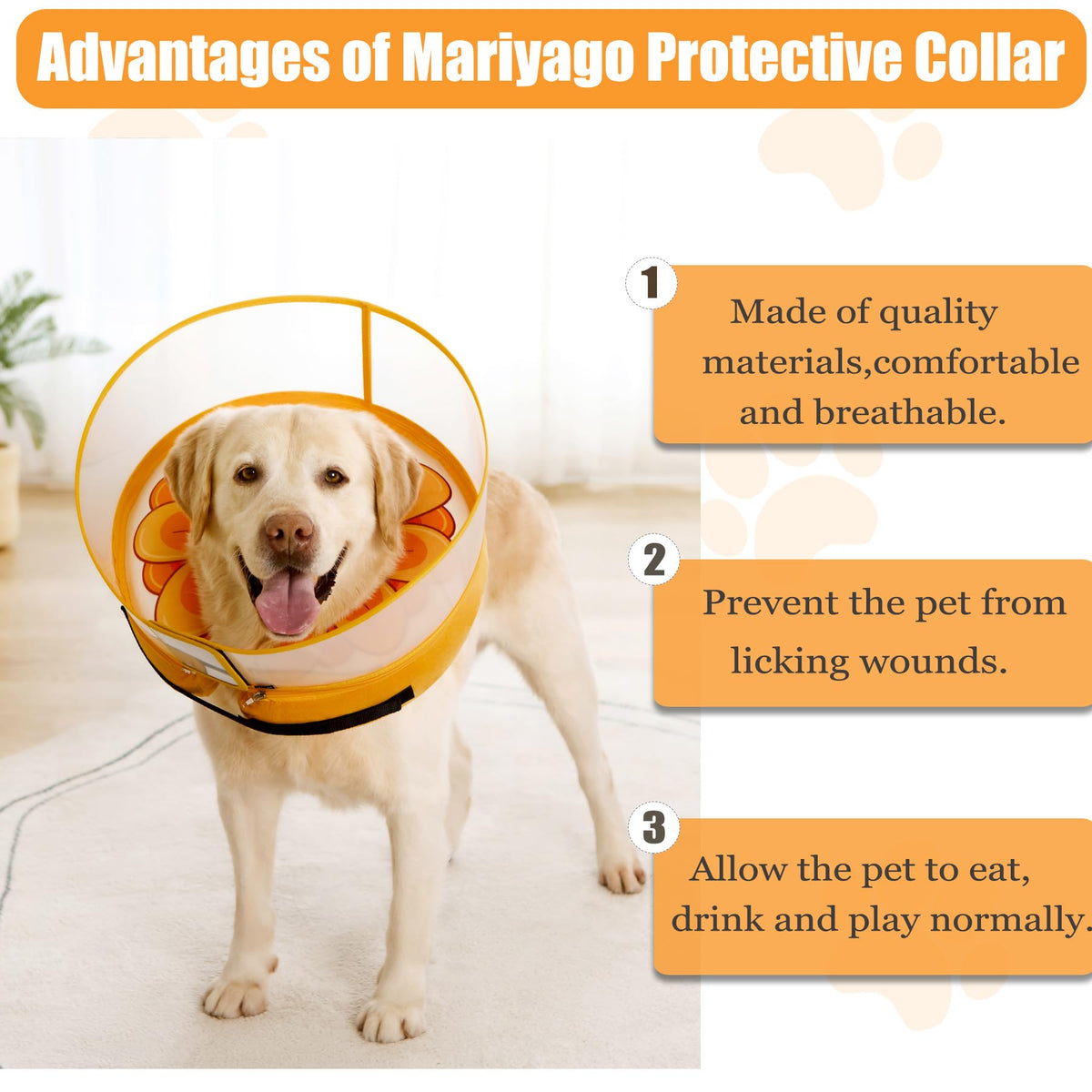 Inflatable Dog Cone Collar with Enhanced Anti (Medium+ / Yellow Flower)