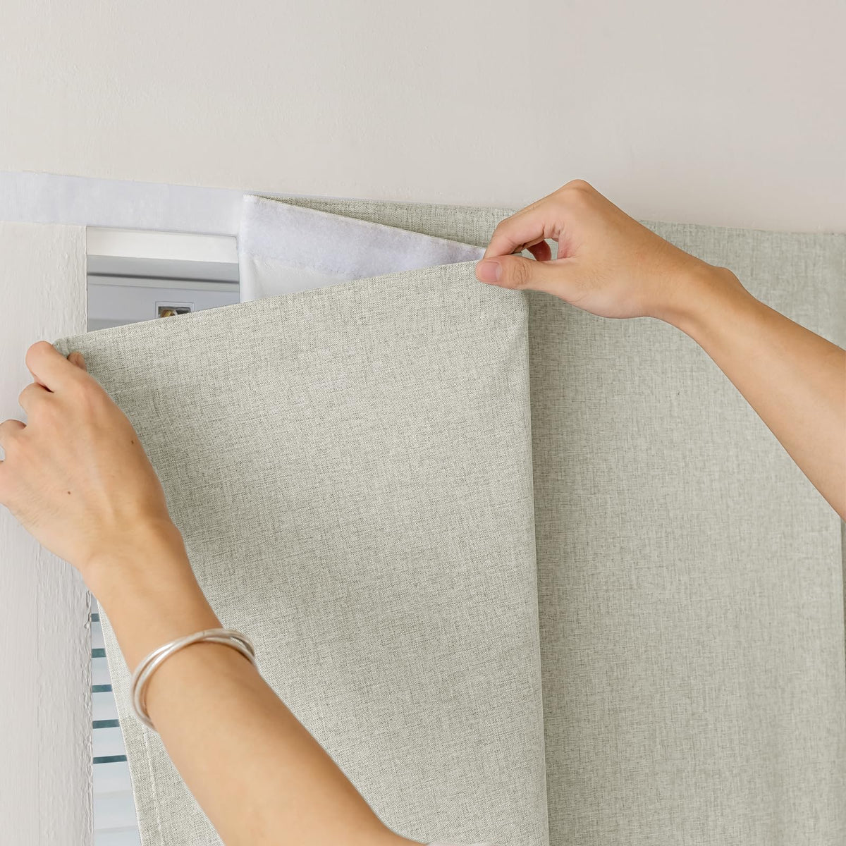 100% Blackout Self Adhesive Curtains (52"W x 60"L (Pack of 1) / Light Beige)