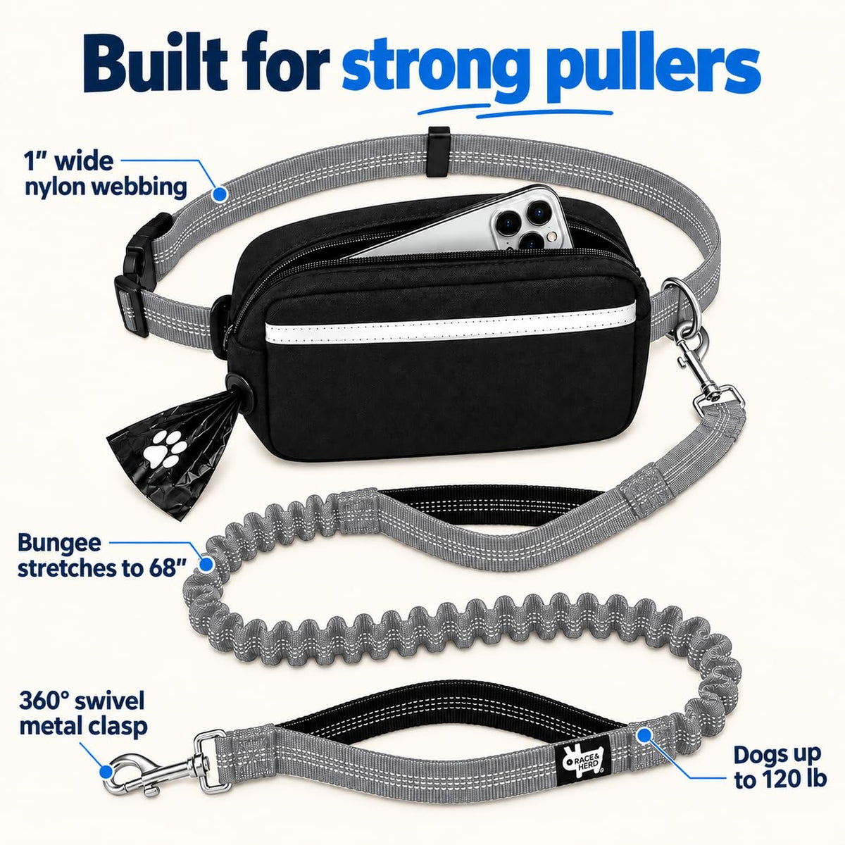 Dog Running Leash Hands Free (Silver)