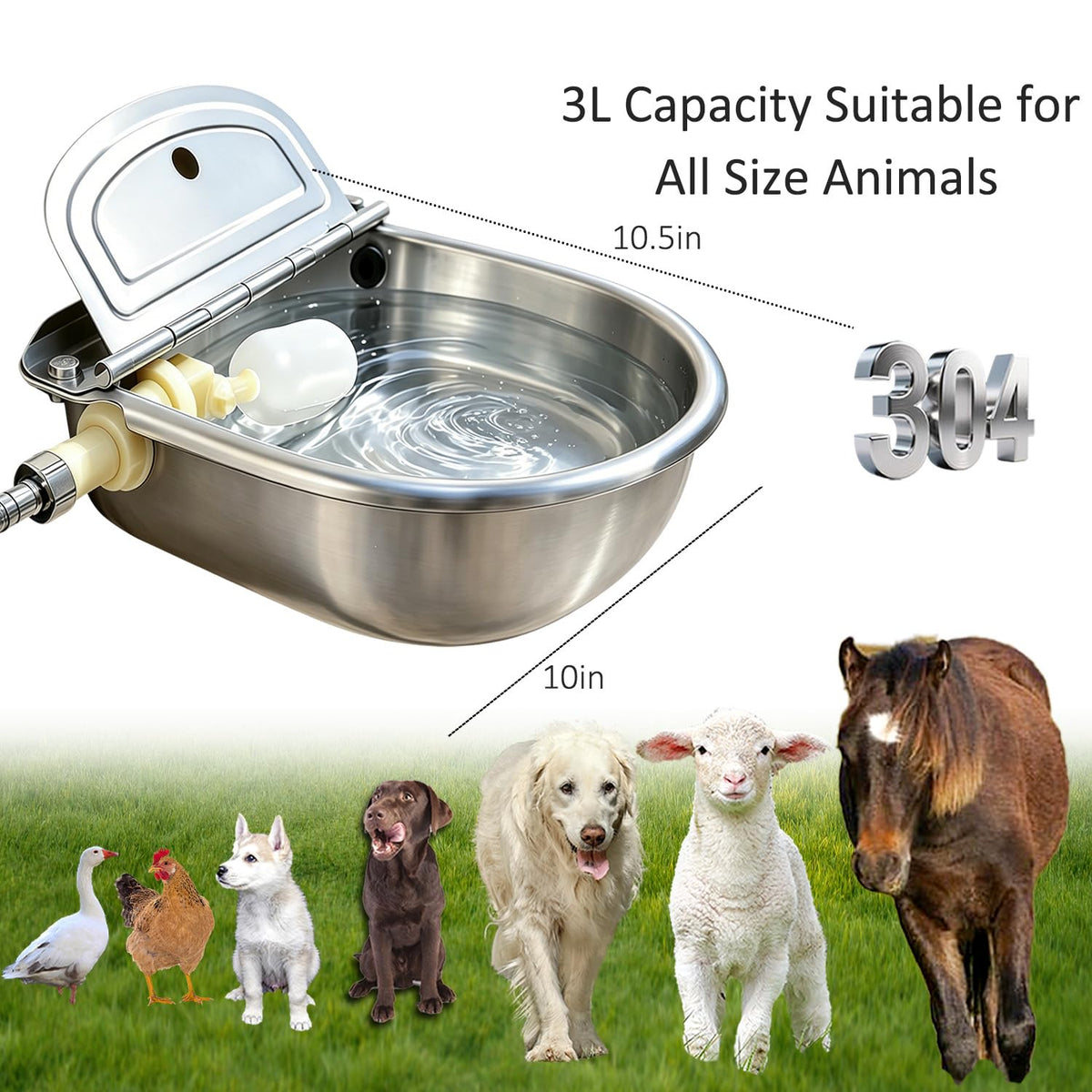 Automatic Water Dispenser for Dog Water Bowl Dispenser Large Size Stainless (Metallic Gray / Large)