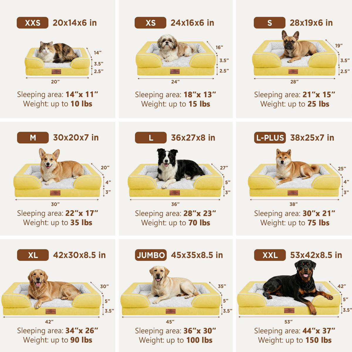 Waterproof Orthopedic Dog Beds for Extra Large Dog (45.0"L x 35.0"W x 8.5"Th / Spicy Mustard)