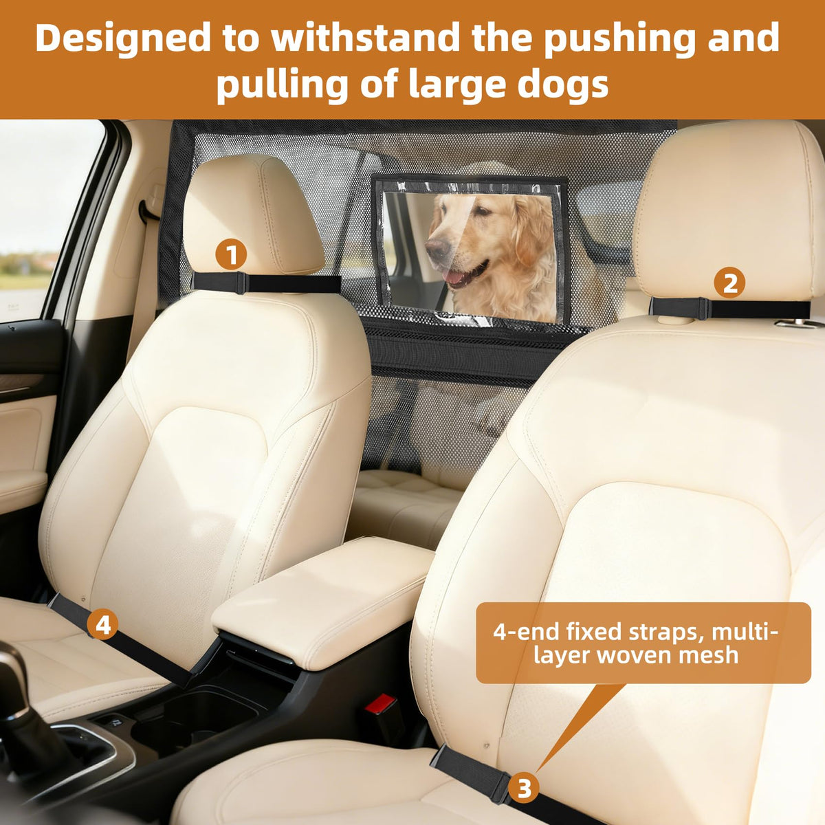 57" Wide Dog Car Barrier with Window & Steel Frame (Large)