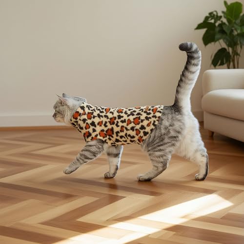 Cat Sweater Warm Fleece Pet Clothes for Cats Only (Leopard Print / Small)