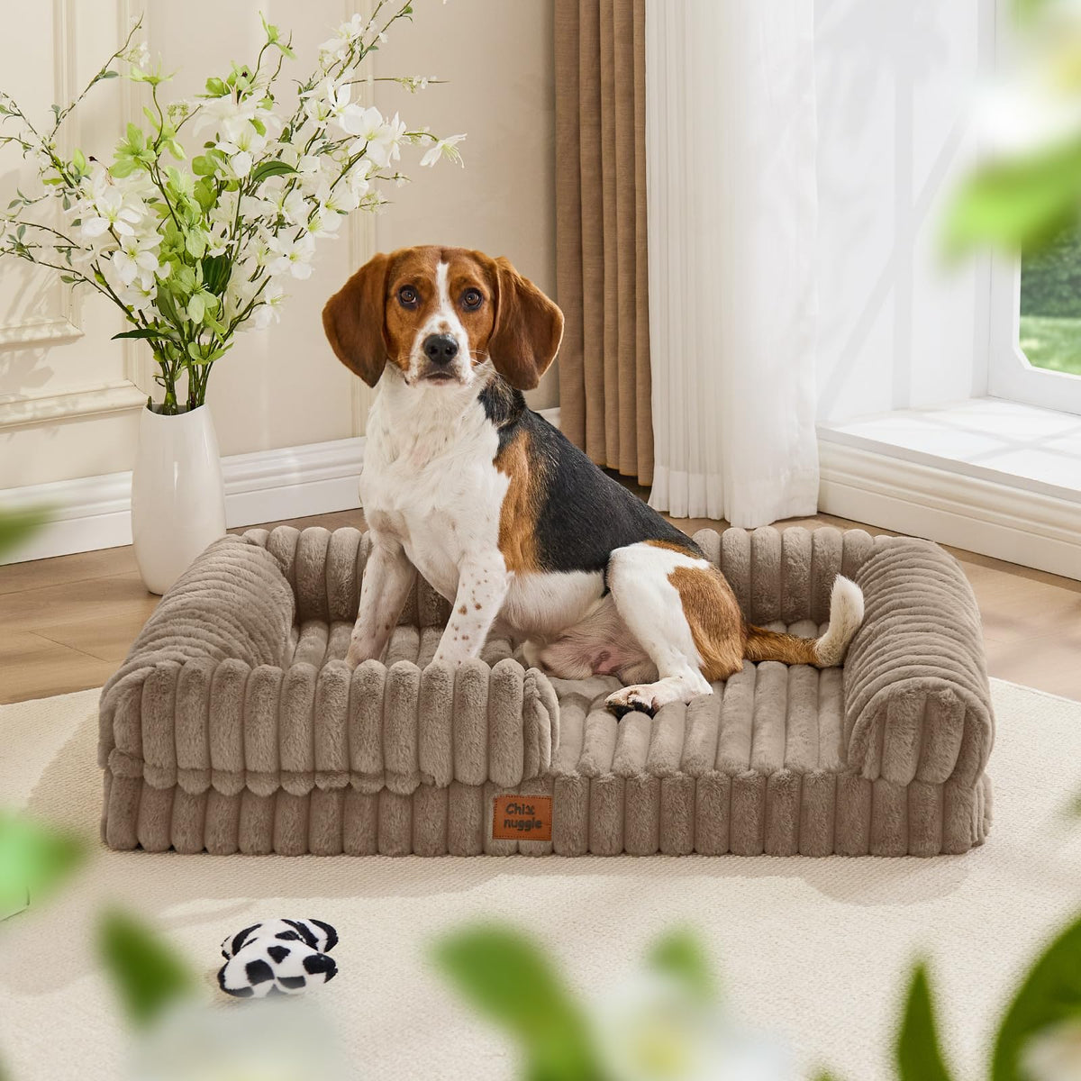 Faux Fur Orthopedic Dog Bolster Bed (Rectangular Taupe / L(35*28*7))
