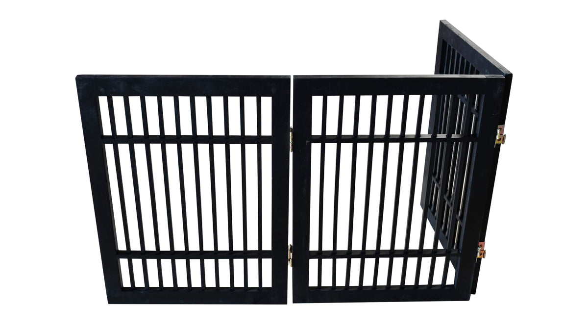 Freestanding Wooden Dog Gate (3 Panel 24" Tall / Black Pet Gate)