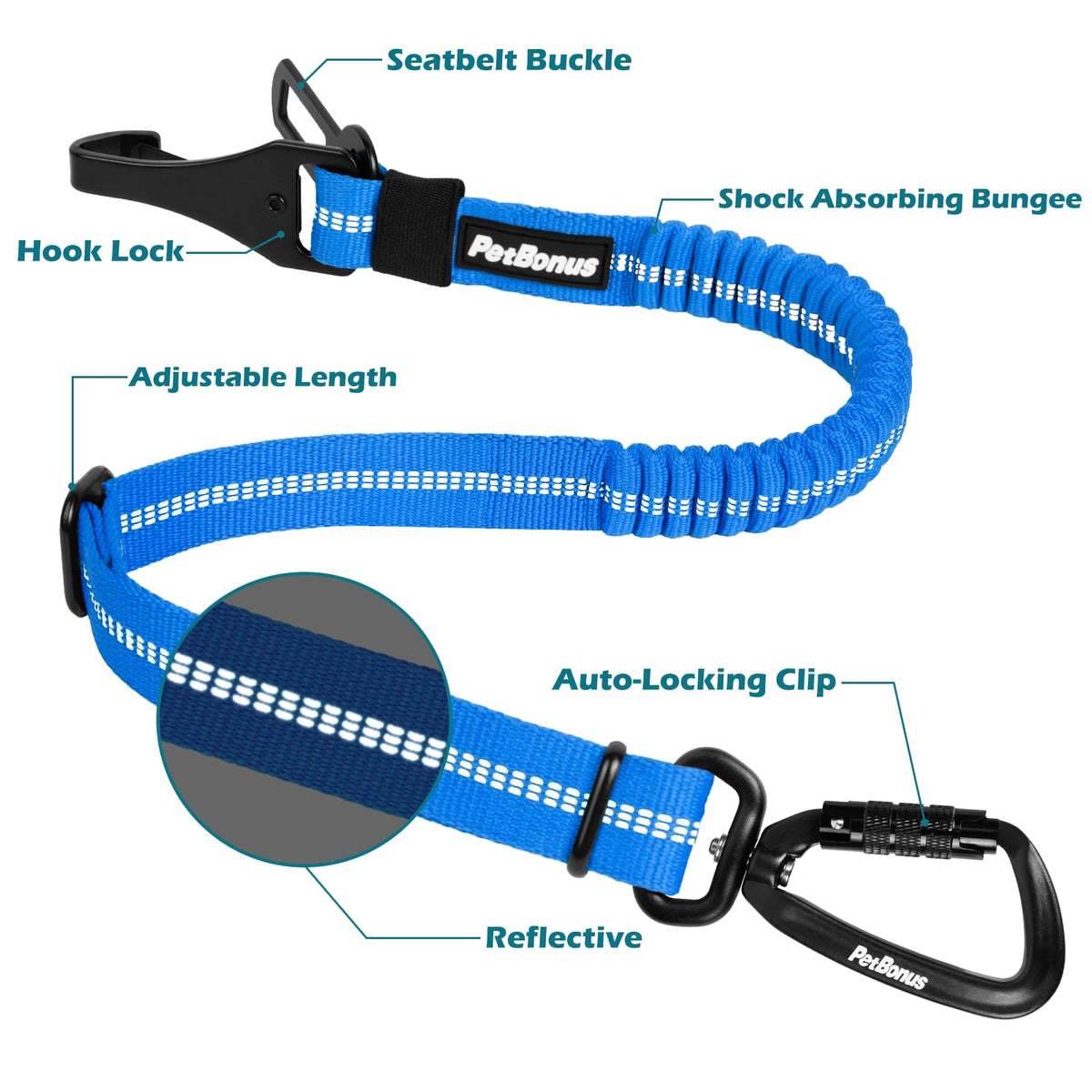 Dog Seat Belt for Car (Sporty Blue / 1 Pack)