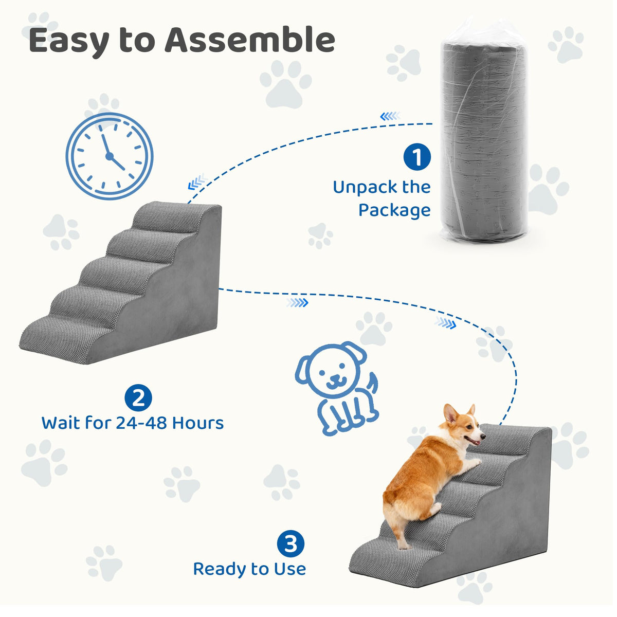 Dog Stairs for Small Dogs and Cats (Grey / Round-22.83"H)