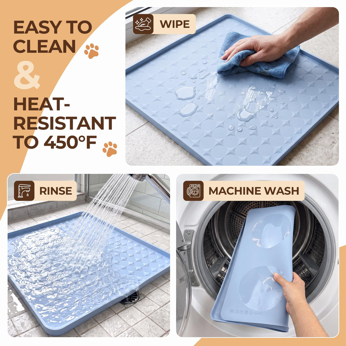 16 x 16 in Small Silicone Pet Food Mat for Dog & Cat Bowls Blue (Blue / 16"L x 16"W)