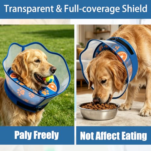 Inflatable Dog Cat Cone Collar with Transparent Shield for After Surgery (L(Neck:15"-20"))