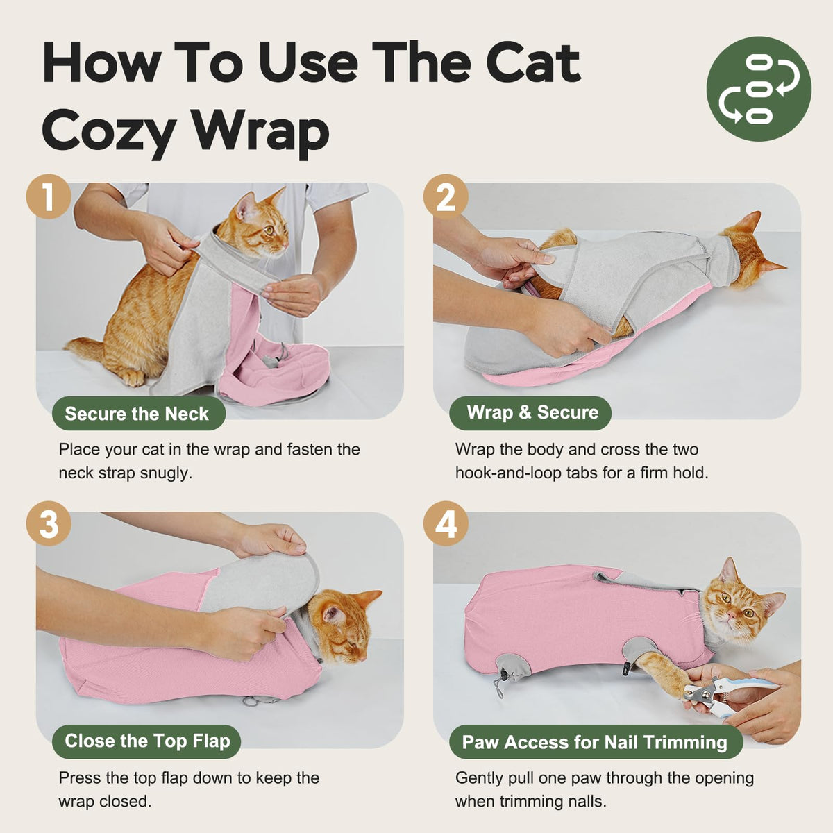 Cat Wrap for Cutting Nails (S(5-10lbs) / Pink)