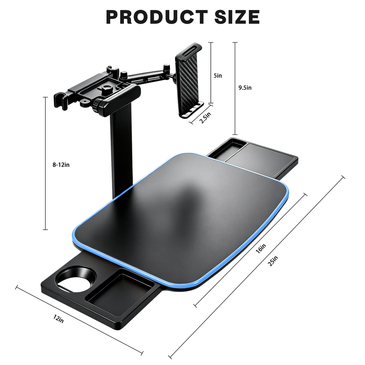 Large Car Tray Table for Back Seat with Adjustable Height (Blue)