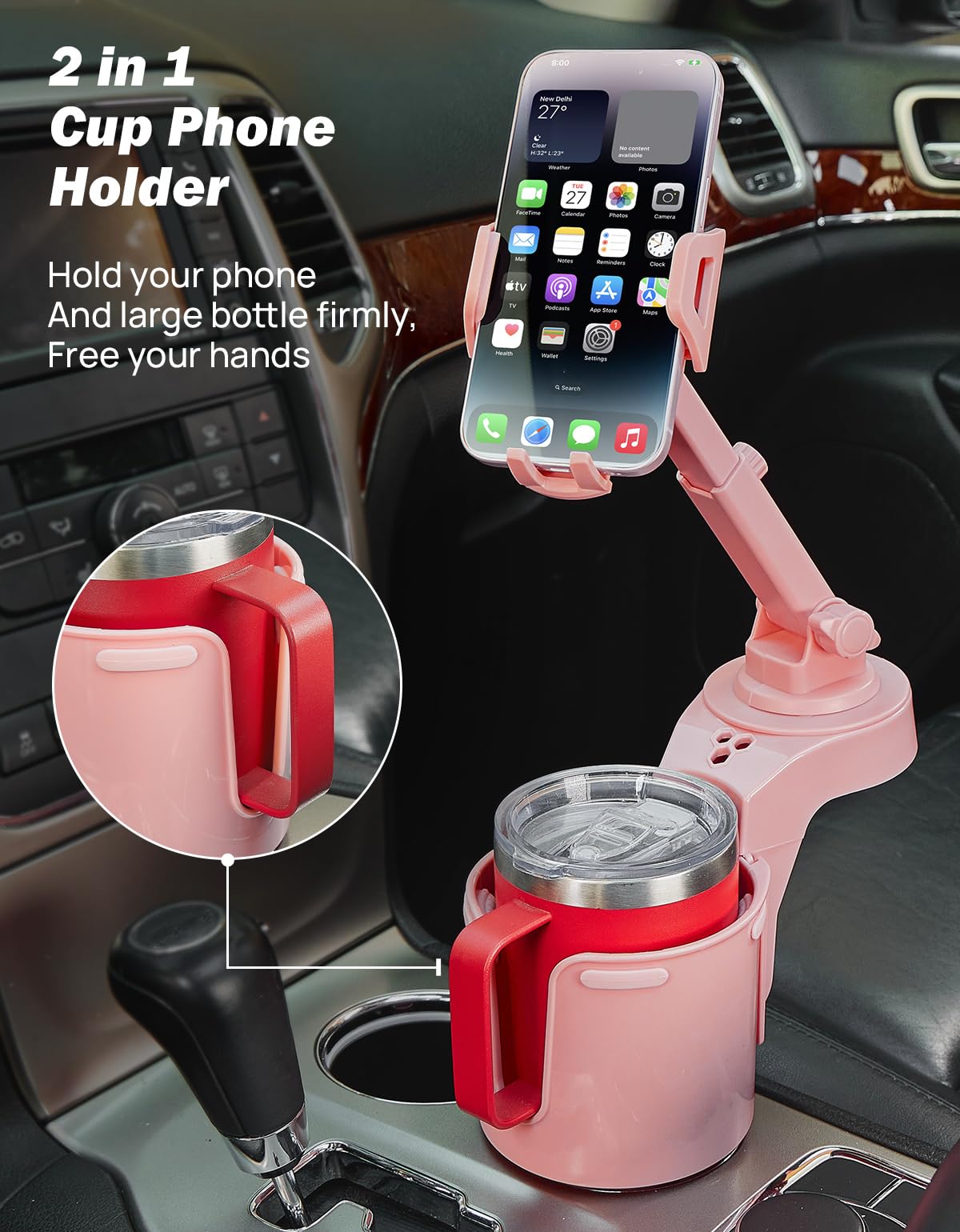 Cup Holder Phone Mount for Car (pink)
