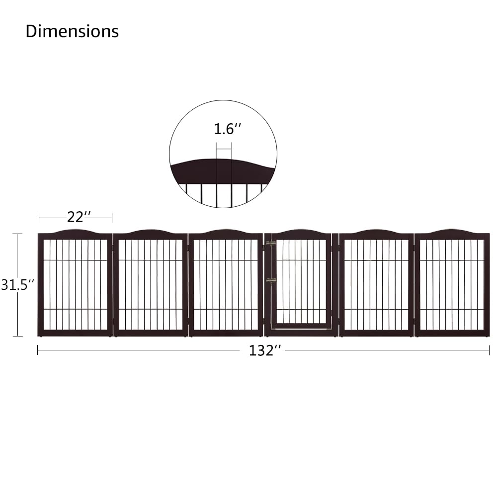 132" Extra Wide Dog Gate and Pet Playpen with Walk Through Door (Espresso / 132"W×31.5"H)