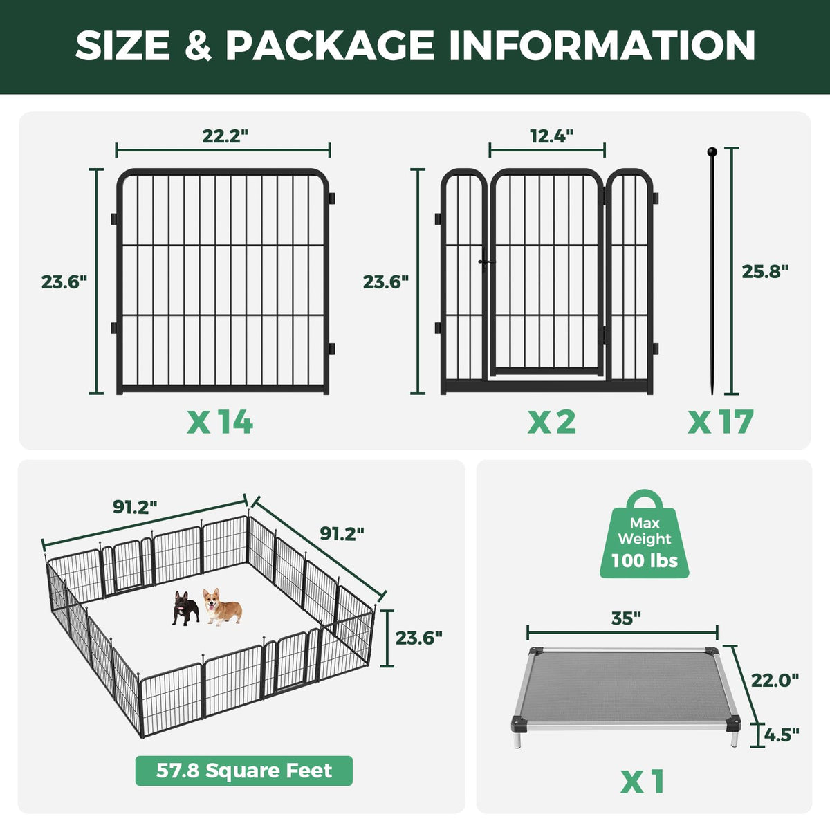 Rollick Dog Playpen with Padded Dog Bed (Black / 24"H)