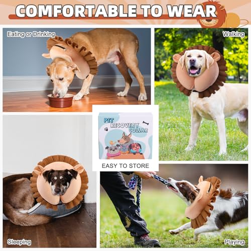 Inflatable Dog Cone Collar Alternative After Surgery (Lion Brown / M+ (Neck:13-15in))