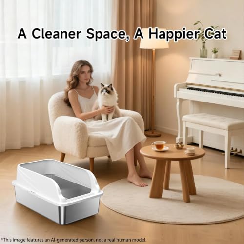 Stainless Steel XL Cat Litter Box (Silver Grey XL)
