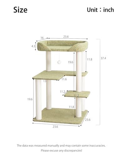 37.5" Cat Tree Tower for Large & Senior Cats (Green 37.4'')