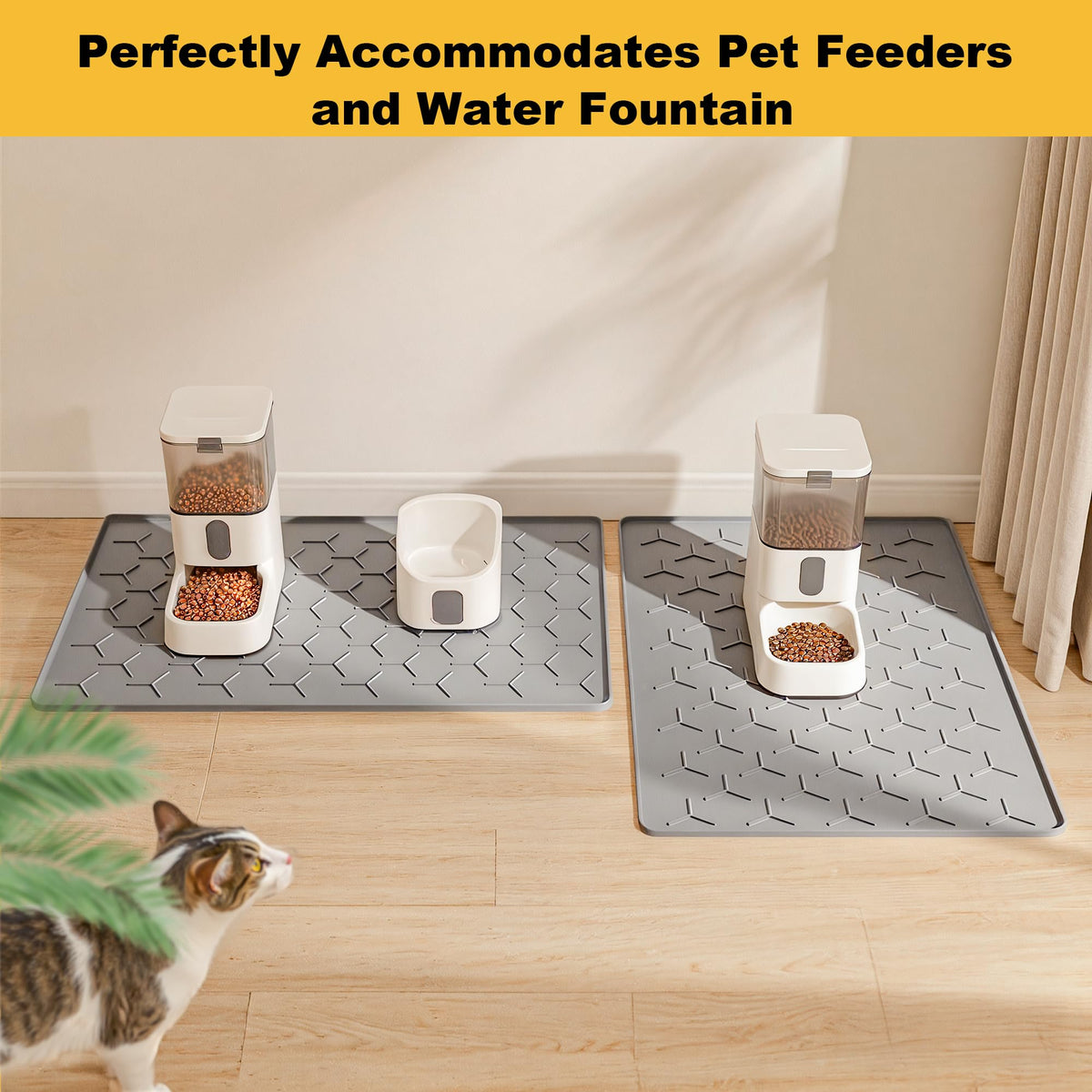Silicone Dog Cat Food Bowl Mat (L-34''X22'' / Light Gray)