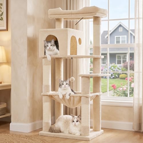 53”Cat Tree with Hammock & Oversized Top Bed for Big Cats (XLarge-53" / Beige)