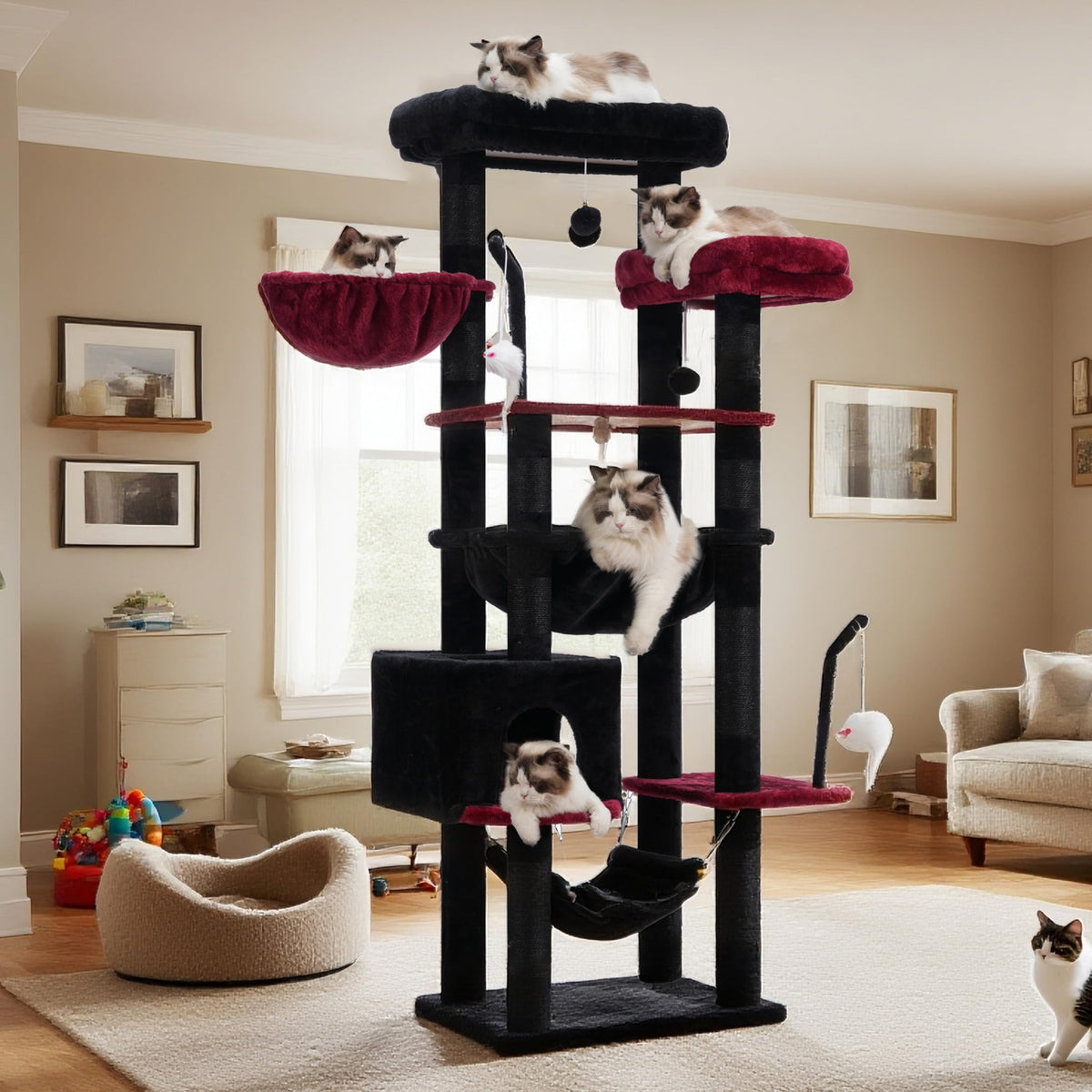 Cat Tree 63'' Cat Tower for Large Cats (63 inch / Black and red)