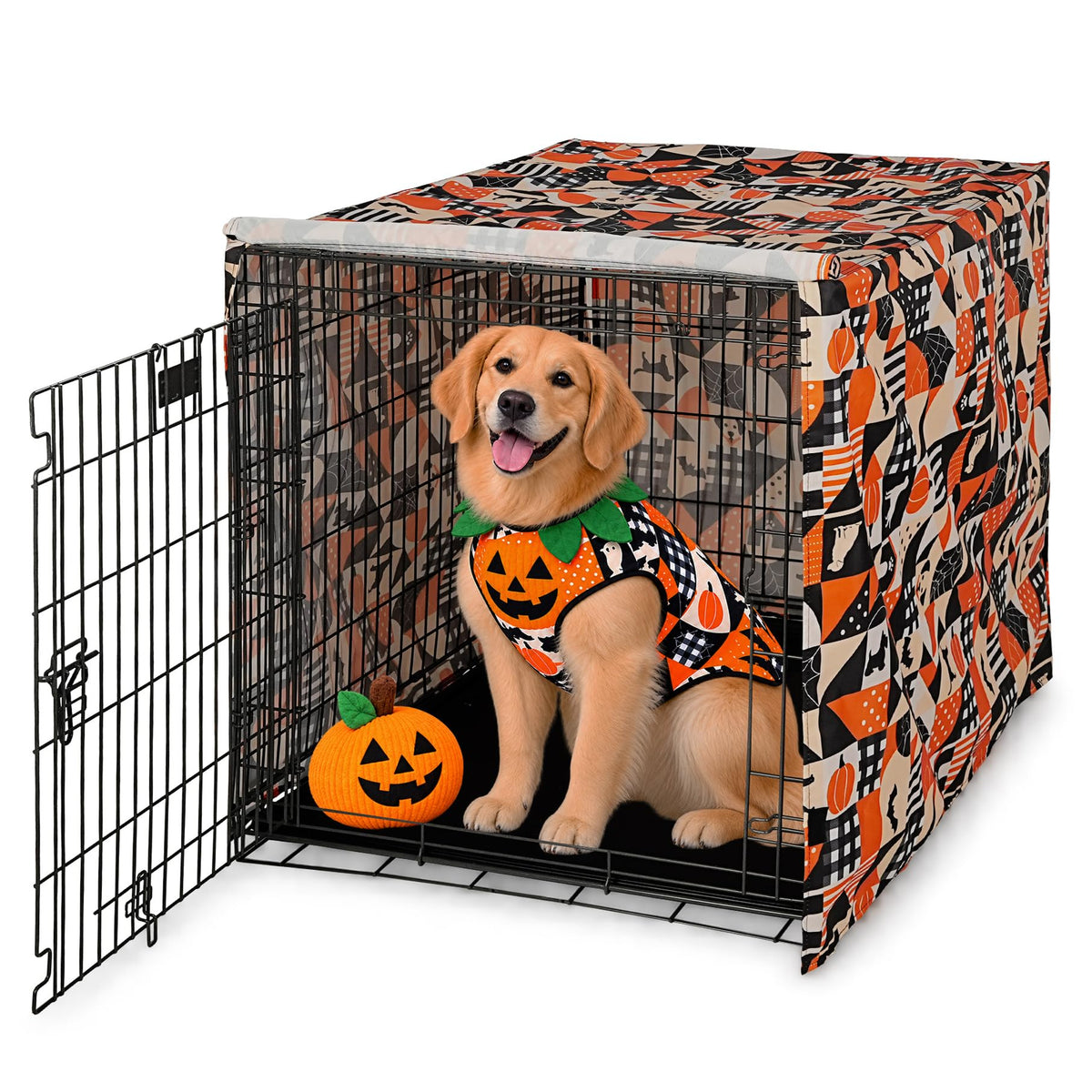 Halloween Pattern Dog Crate Cover (Orange Dog Grid / 42.0"L x 28.0"W x 30.0"H)
