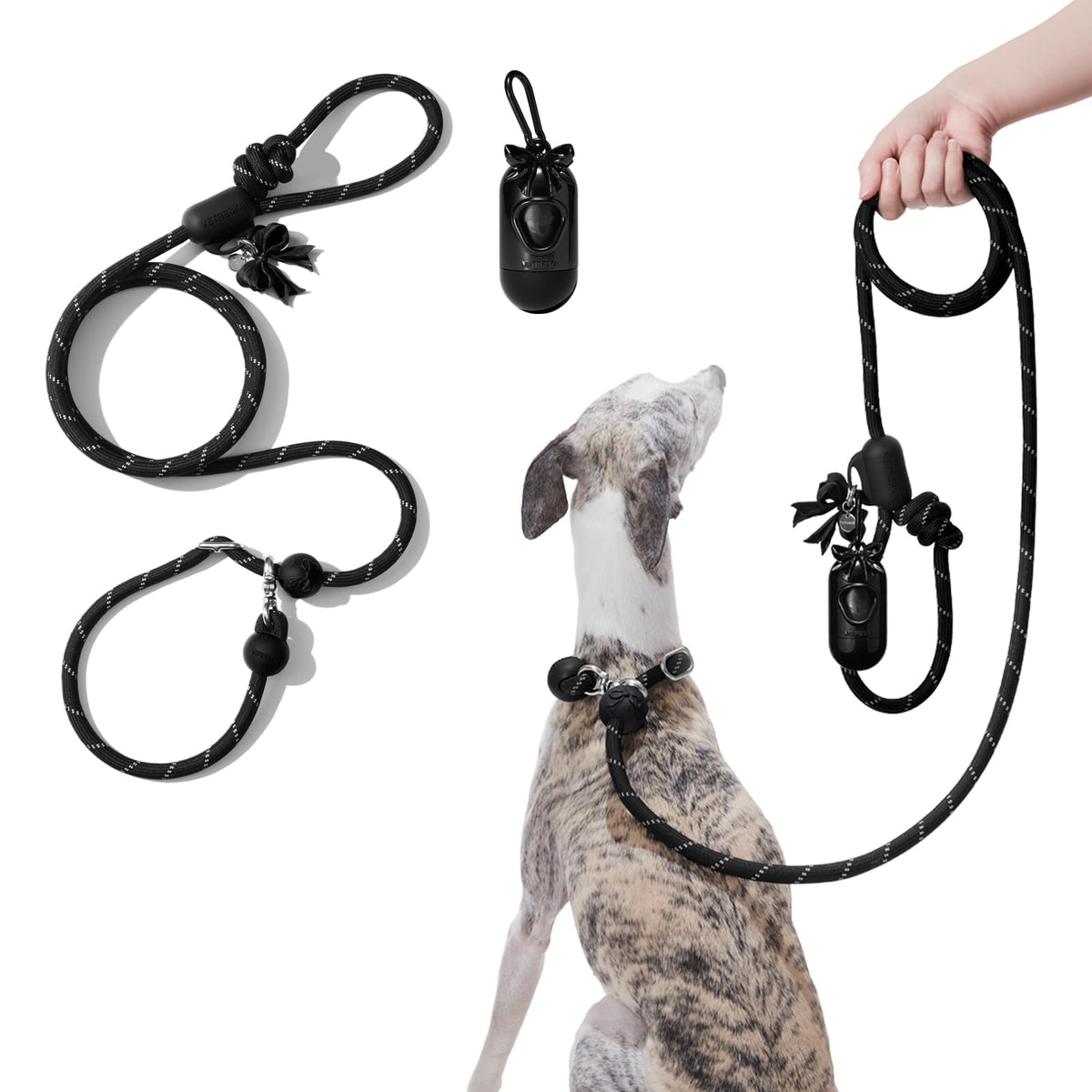 Hands Free Reflective Dog Leash (Bow Black)