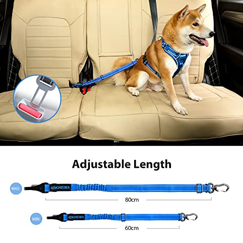 Dog Seatbelt Adjustable Reflective Bungee Car Seatbelt with Aluminum Swivel Carabiner (Indigo Bule)