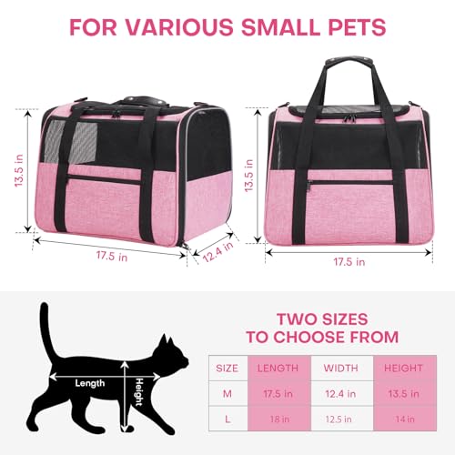 JUNGYOUN Premium Cat Carrier (Pink / 18"L x 12.5"W x 14.2"H)