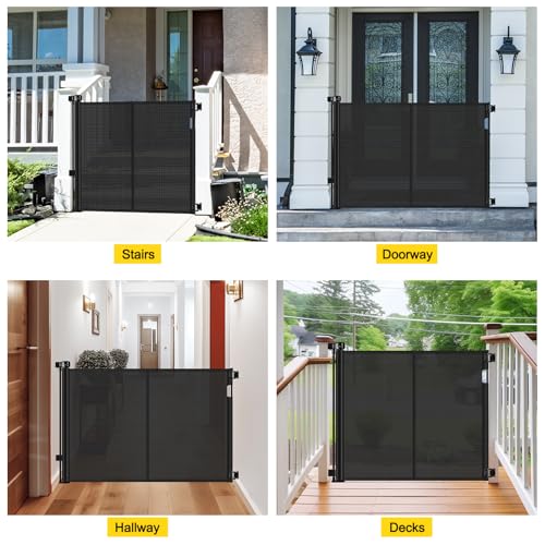 Reinforced 42" Extra Tall Retractable Baby Gates (Black / Reinforced 42" Tall X 60" Wide)