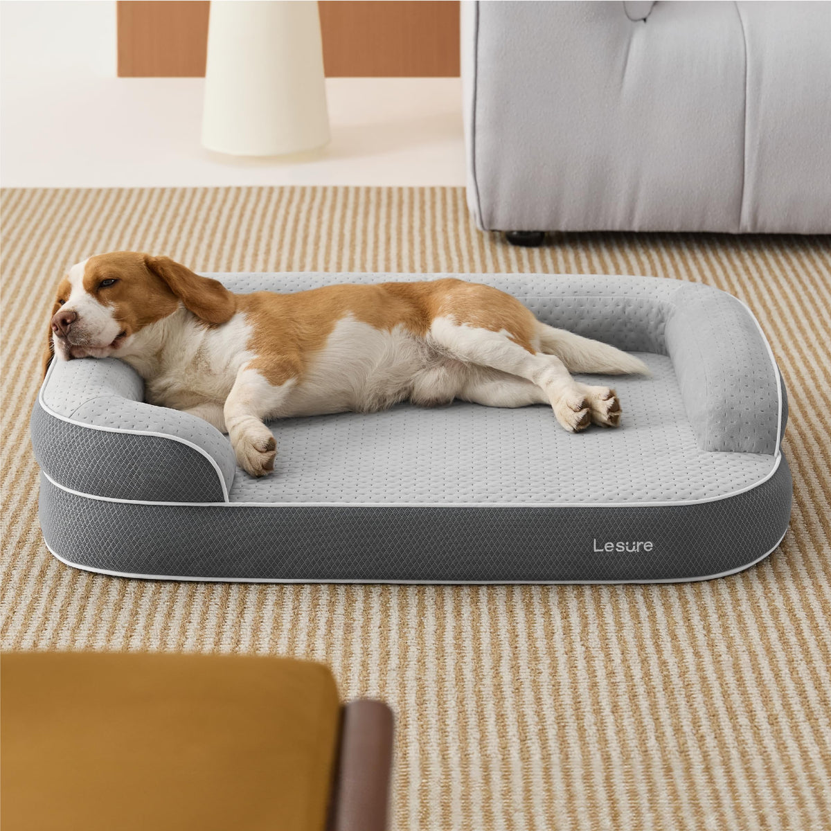 RealOrtho™ 3 Layer Orthopedic Dog Beds Large Sized Dog (Ash Grey / 35"L x 25"W x 7"Th)