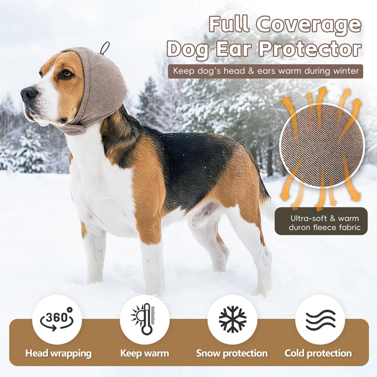Upgraded Dog Ear Muffs No Shake Ear Wrap for Hematoma with SoundProof Pads (Khaki / Large(Head Circle:18"-24"))