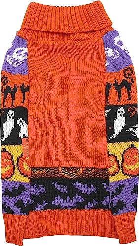 Dog Halloween Sweater for Large Dogs Pumpkin Ghost Knit Outfit (3XL (60-80lbs) / 02#Halloween)