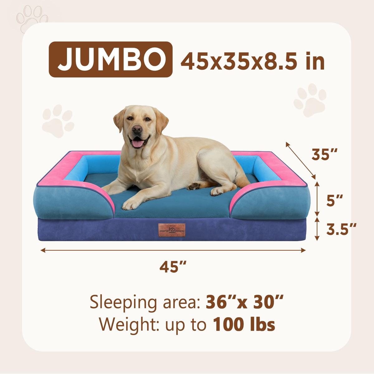 Orthopedic Dog Bed for Extra Large Dogs with Bolster (45.0"L x 35.0"W x 8.5"Th / Enchanted Cove)