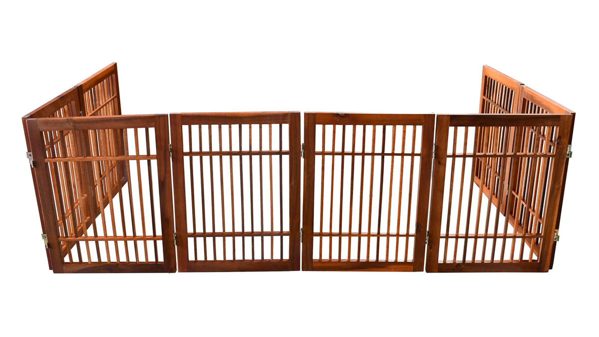 Freestanding Wooden Dog Gate Foldable Indoor Pet Gate No Drill Expandable Barrier for Doorways Stairs Hallways Portable Wood Fence for Small Dogs & Puppies (8 Panel 24" Tall / Brown Pet Gate)