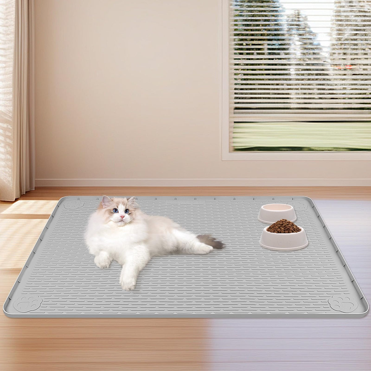 Dog Food Mat 40''x40'' Extra Large Dog Mat for Food and Water (40"L x 40"W / Light Grey)