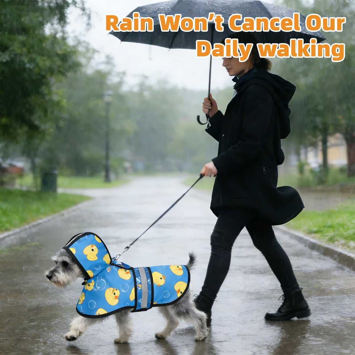 Dog Raincoat Hooded Slicker Poncho with Leash Hole (M:15-20lbs / Yellow Duck)