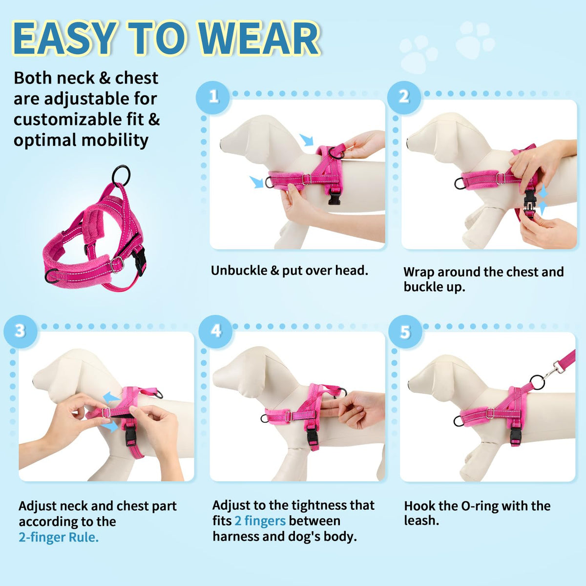 No Pull Small Dog Harness and Leash Set with Front Clip (X-Small / Fuchsia)