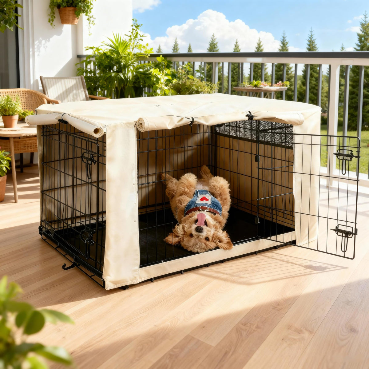 48 Inch Dog Crate Cover with Mesh (48.0"L x 30.0"W x 33.0"H / Beige)