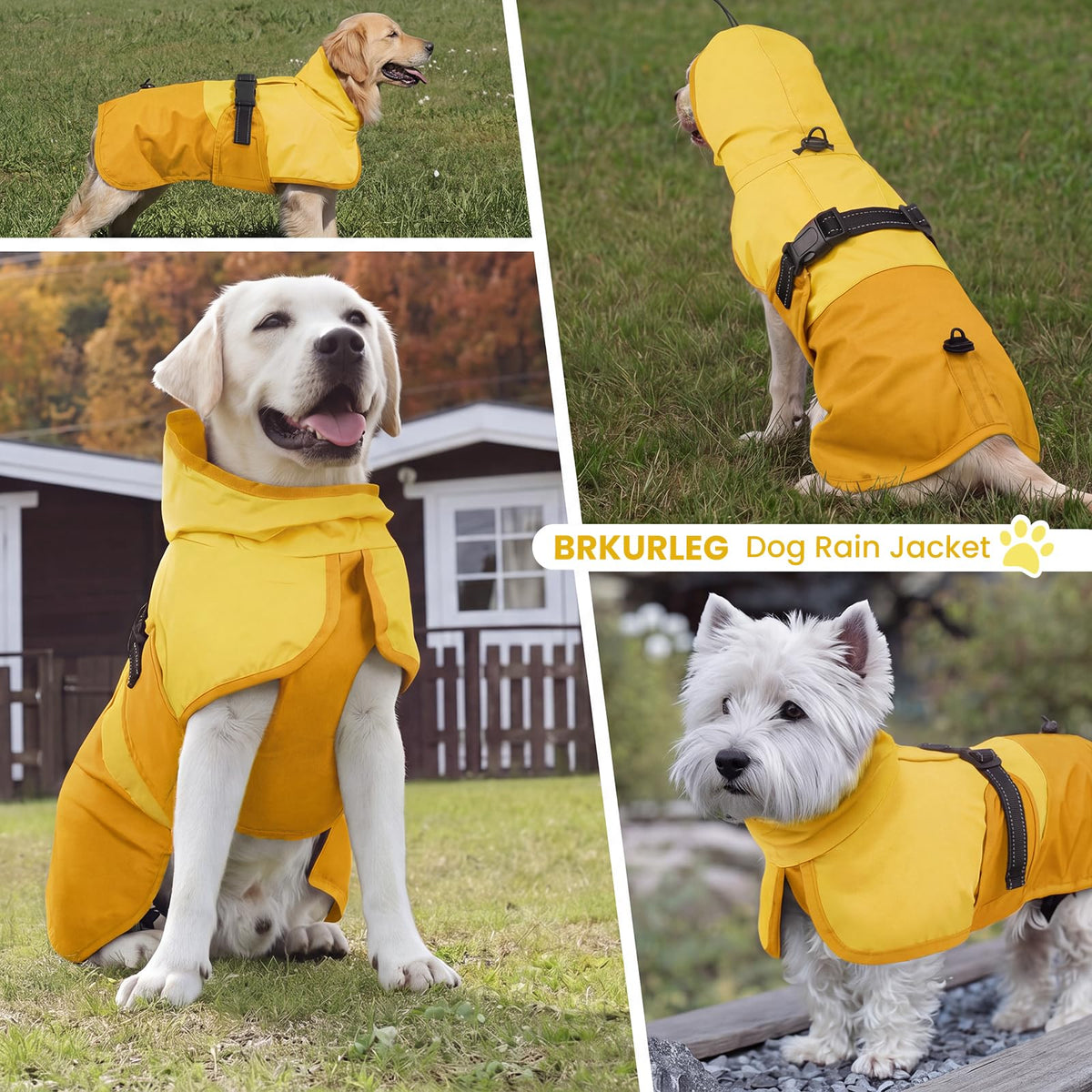 Dog Raincoat Waterproof Rain Jacket with Hood (XXXL(Back Length26.7") / Yellow)
