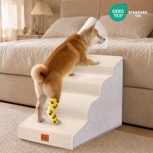 3 Step Curved Dog Stairs 15.7" H for Small Dogs Low Couch & Sofa (Cream Beige / 15.7x22.4x15.7in)