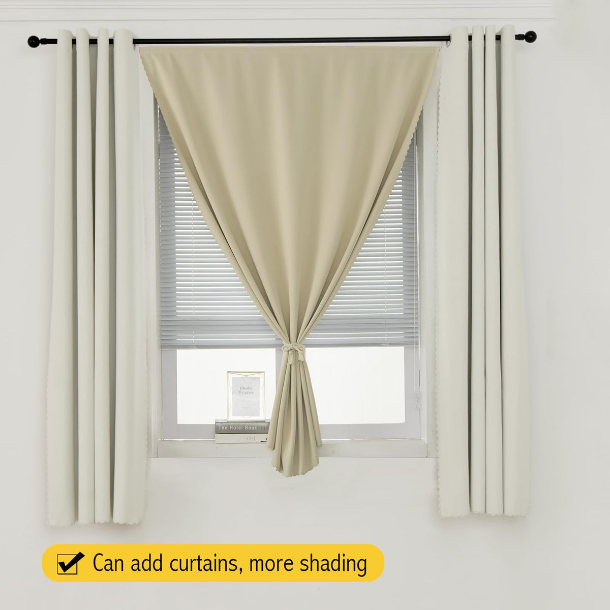 Self Adhesive Portable Blackout Curtains for Bedroom Easy to Install Window Thermal Lnsulated Kitchen Room Darkening Small Window Curtains (47"W x 84"L (Pack of 1) / Beige)