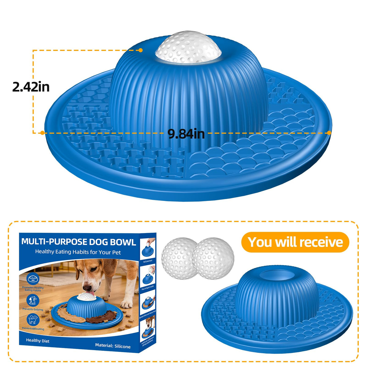 Multi Purpose Silicone Slow Feeder & Lick Mat for Dogs & Cats (Blue)